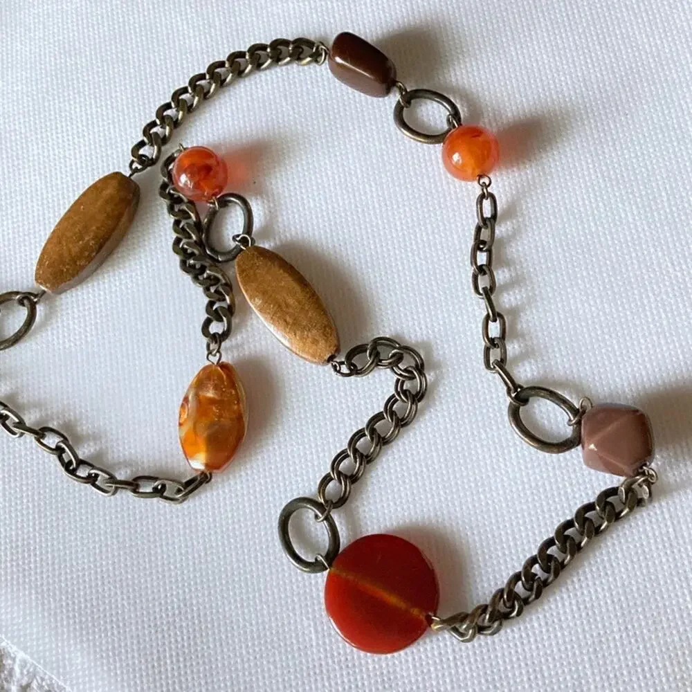 Brass- and earth-tone chunky statement necklace